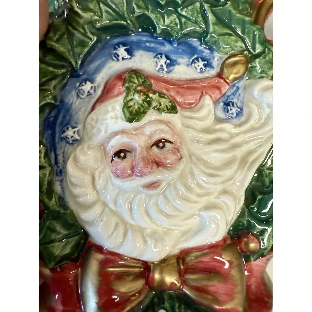 Rare Fitz & Floyd  Omnibus Santa Wreath Sugar & Creamer Set‎ - 4